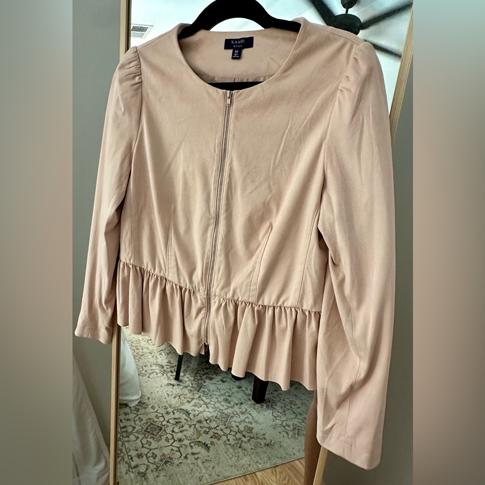 Kaari Blue Light Pink Peplum Jacket | M